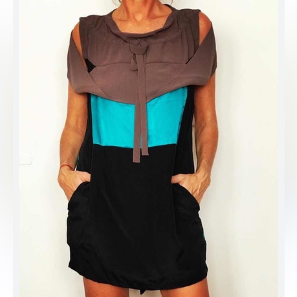 Garza Lobos Color Block Silk Runway Dress Size 36 - Picture 8 of 9